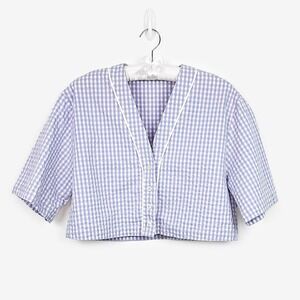Zara Cropped Gingham Shirt Size M Purple Cotton Blend Pastel Soft Girl Boxy Top